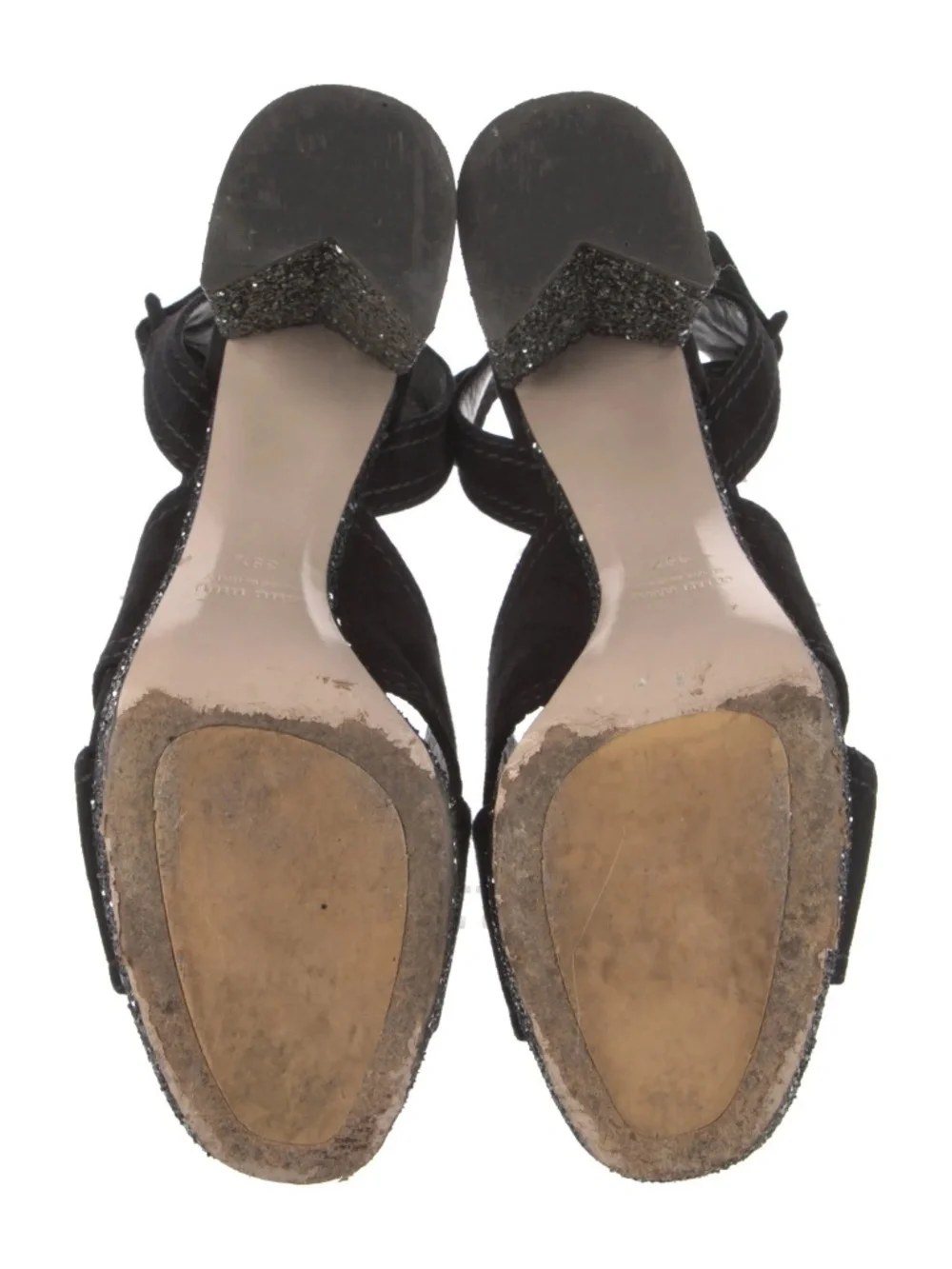 MIU MIU Black Suede Glitter Platforms w/Orig. Box & Dustbag Retail $620